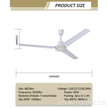 36 48 &quot;56 pulgadas Diseño de la India Ventilador de techo de hoja de aluminio decorativo Ghana con motor de cobre Caja de color de embalaje SKD